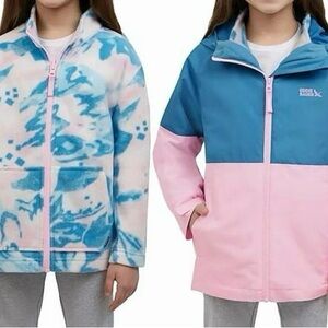 NWT Eddie Bauer Youth 3-in-1 Jacket Pink Blue Colorblock Fleece XL 18/20
